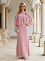 Chiffon A-Line Asymmetric Neck Mother of the Bride Dresses with Ruffles