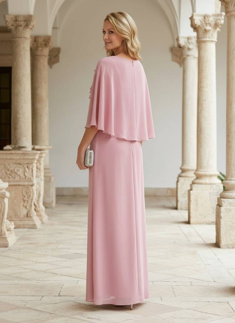 Chiffon A-Line Asymmetric Neck Mother of the Bride Dresses with Ruffles
