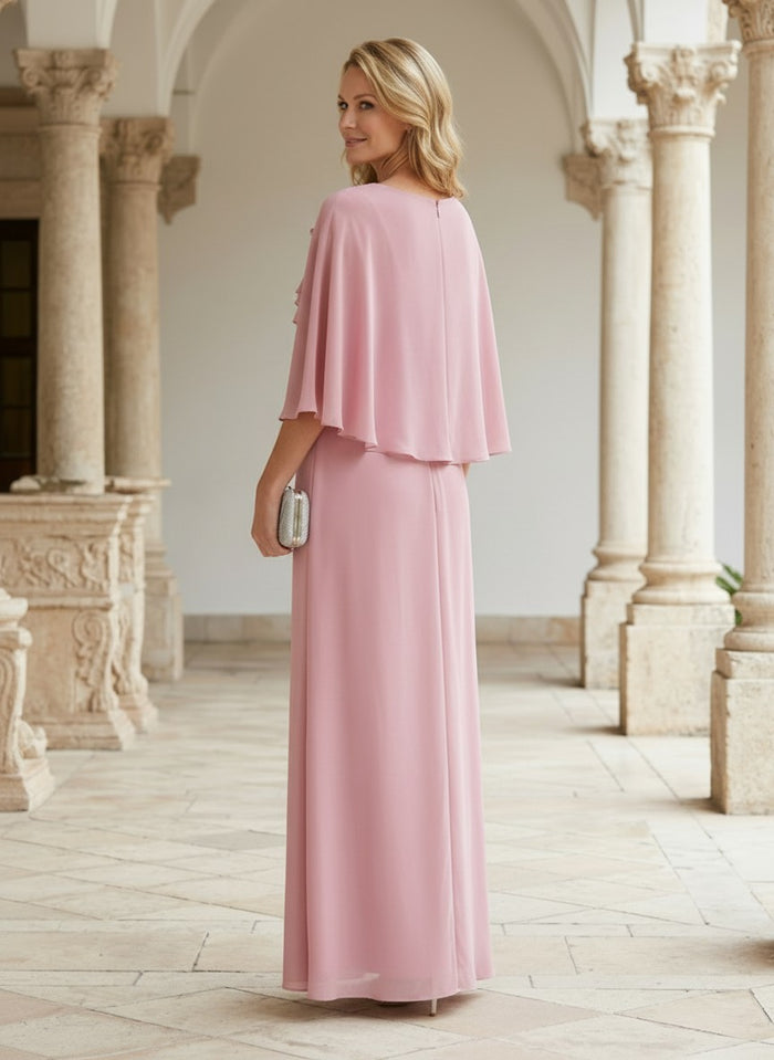 Chiffon A-Line Asymmetric Neck Mother of the Bride Dresses with Ruffles
