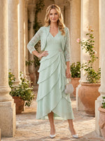 Chiffon A-Line V Neck Mother of the Bride Dresses with Jacket