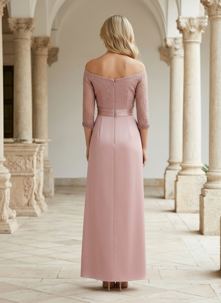 Chiffon A-Line Off Shoulder Mother of the Bride Dresses with Lace Applique