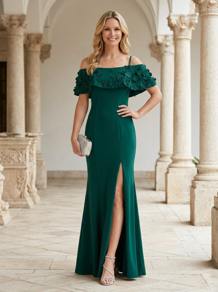 Chiffon Mermaid Spaghetti Straps Mother of the Bride Dresses with 3D Flowers