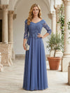 Chiffon A-Line V Neck Mother of the Bride Dresses with Lace Applique
