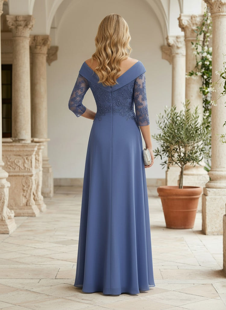Chiffon A-Line V Neck Mother of the Bride Dresses with Lace Applique