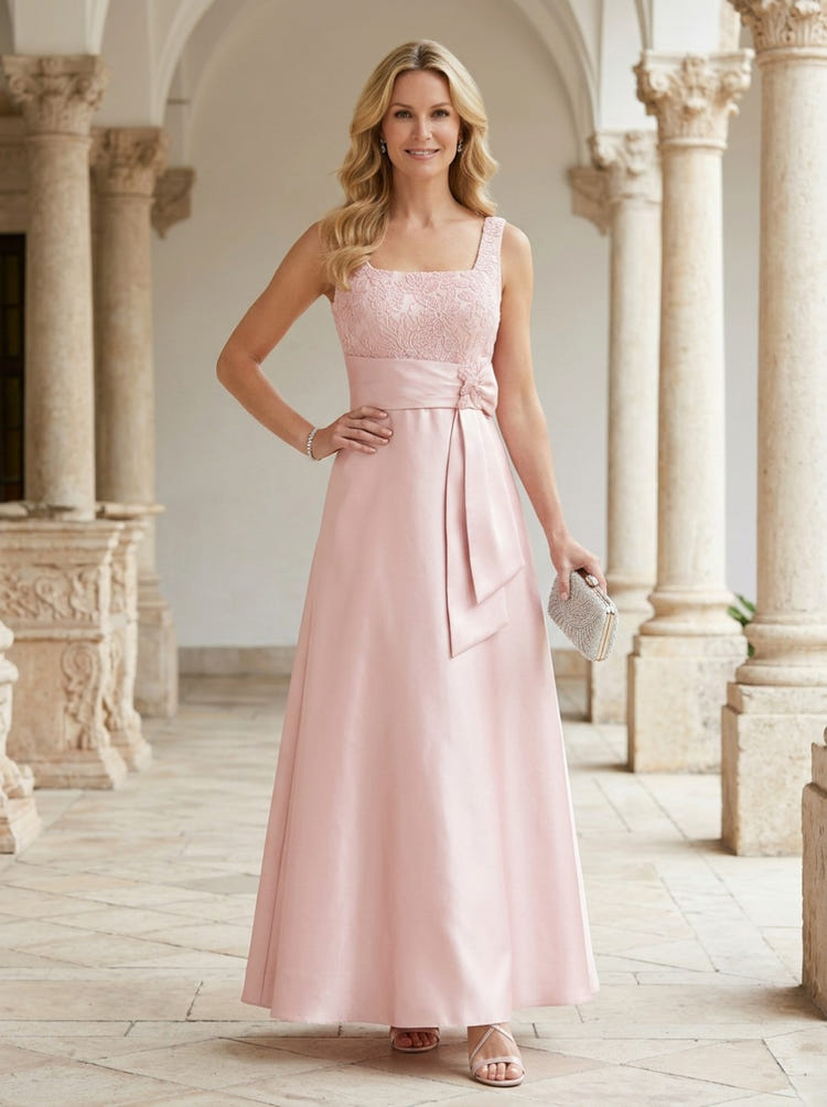 Chiffon A-Line Square Neck Mother of the Bride Dresses with Lace Applique