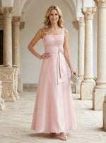 Chiffon A-Line Square Neck Mother of the Bride Dresses with Lace Applique