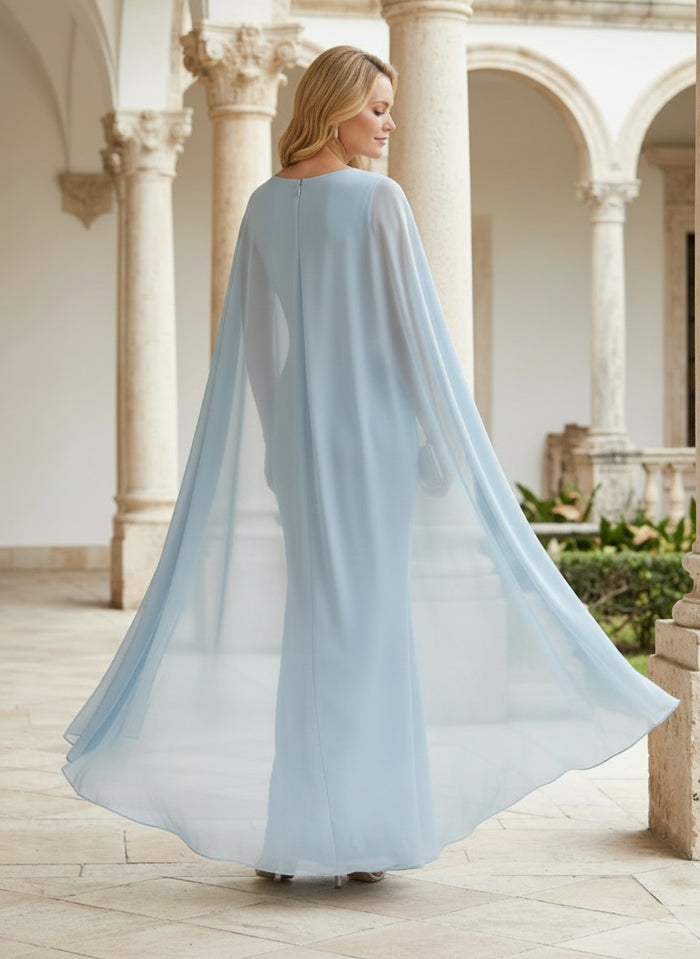 Chiffon Mermaid Crew Neck Mother of the Bride Dresses with Caps