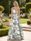 Satin A-Line One Shoulder Mother of the Bride Dresses with Floral Print