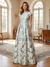 Satin A-Line Crew Neck Mother of the Bride Dresses with Floral Print