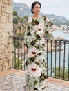 Chiffon Sheath Crew Neck Mother of the Bride Dresses with Floral Print