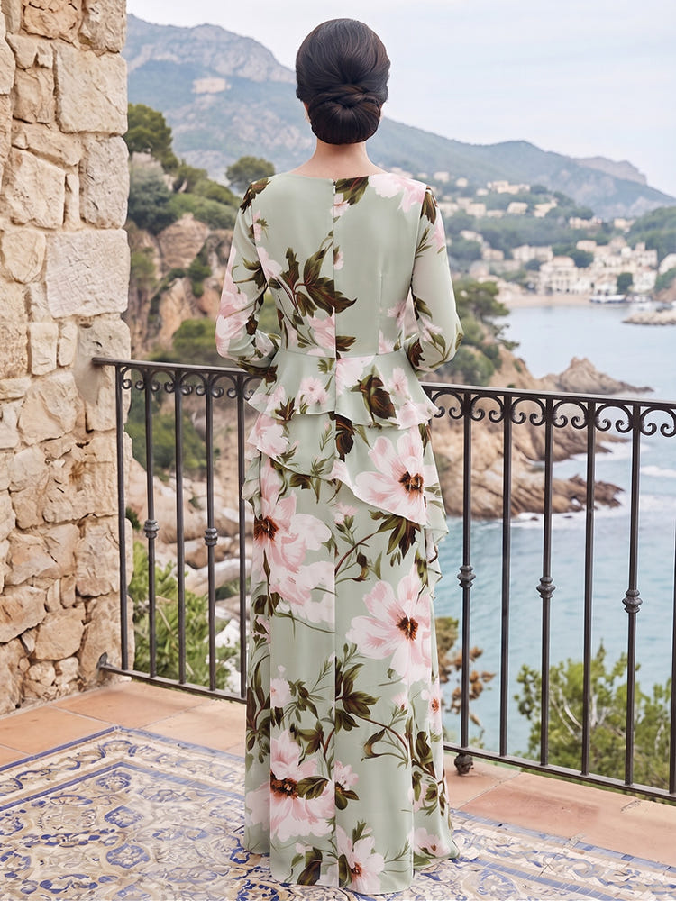 Chiffon Sheath Crew Neck Mother of the Bride Dresses with Floral Print