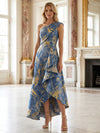 Jacquard A-Line One Shoulder Mother of the Bride Dresses with Ruffles