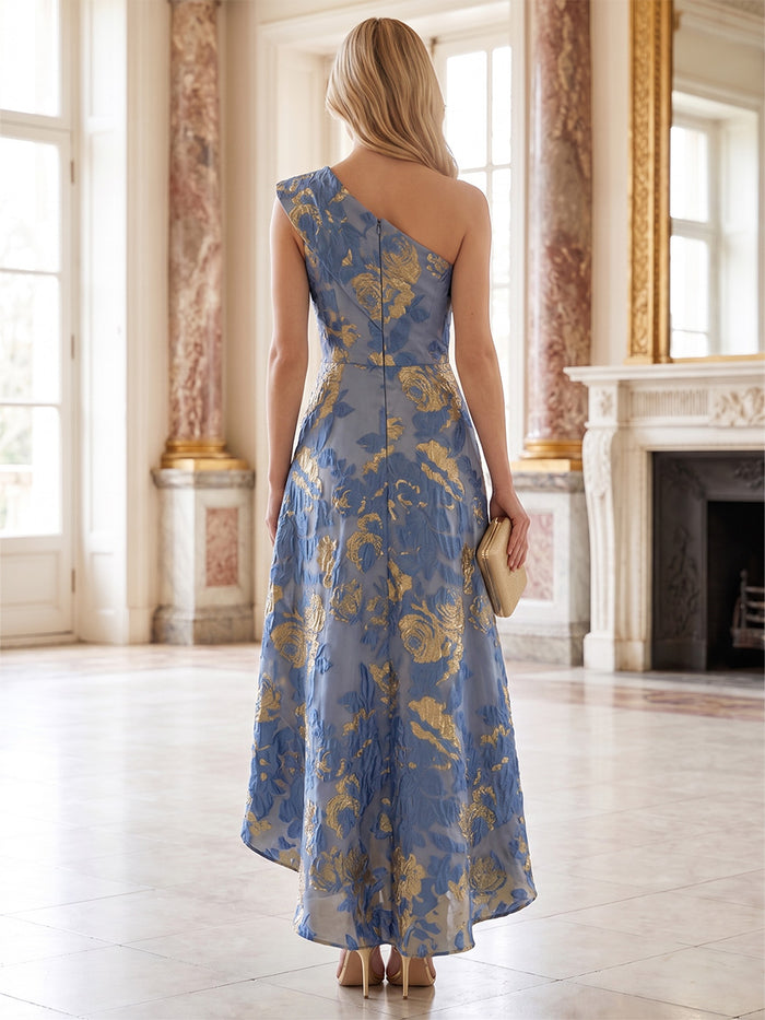 Jacquard A-Line One Shoulder Mother of the Bride Dresses with Ruffles