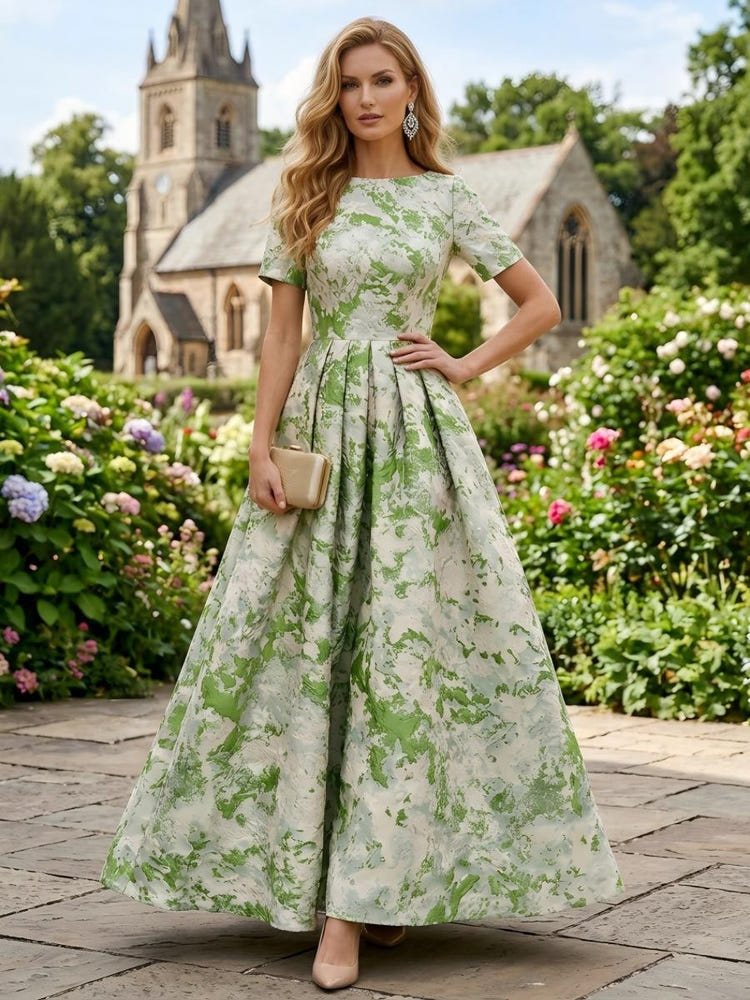 Jacquard A-Line Crew Neck Mother of the Bride Dresses with Pleated