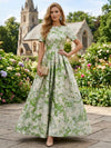 Jacquard A-Line Crew Neck Mother of the Bride Dresses with Pleated