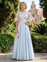 Satin A-Line Crew Neck Mother of the Bride Dresses with 3D Flowers