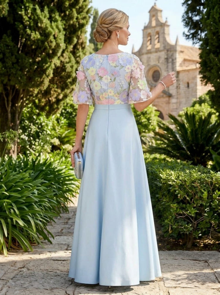 Satin A-Line Crew Neck Mother of the Bride Dresses with 3D Flowers