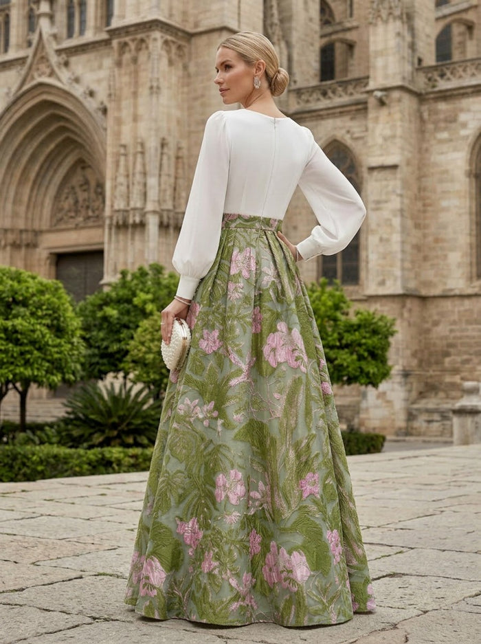 Jacquard A-Line V Neck Mother of the Bride Dresses with Pleated
