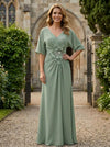 Chiffon A-Line V Neck Mother of the Bride Dresses with Pleated