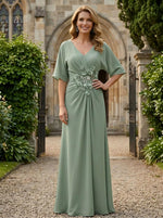 Chiffon A-Line V Neck Mother of the Bride Dresses with Pleated