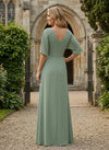 Chiffon A-Line V Neck Mother of the Bride Dresses with Pleated