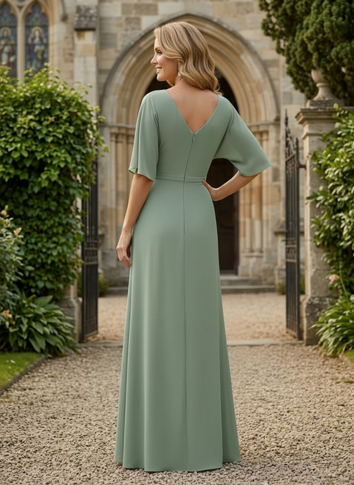 Chiffon A-Line V Neck Mother of the Bride Dresses with Pleated