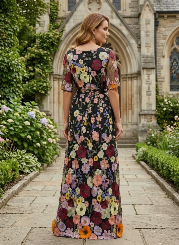 Tulle A-Line Crew Neck Mother of the Bride Dresses with 3D Flowers