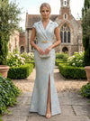 Jacquard Mermaid V Neck Mother of the Bride Dresses with Side Slit