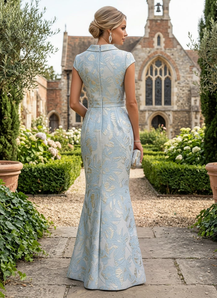 Jacquard Mermaid V Neck Mother of the Bride Dresses with Side Slit