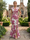 Jacquard Mermaid V Neck Mother of the Bride Dresses with Side Slit