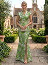Jacquard Mermaid V Neck Mother of the Bride Dresses with Side Slit