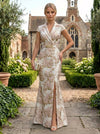 Jacquard Mermaid V Neck Mother of the Bride Dresses with Side Slit