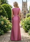 Satin Mermaid Crew Neck Mother of the Bride Dresses with Rhinestone