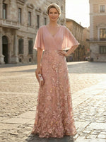 Tulle A-Line V Neck Mother of the Bride Dresses with Floral Embroidery