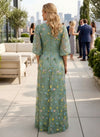 Tulle Sheath V Neck Mother of the Bride Dresses with Floral Embroidery