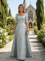 Jacquard A-Line Square Neck Mother of the Bride Dresses with Simple