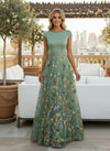 Tulle A-Line Crew Neck Mother of the Bride Dresses with Floral Embroidery