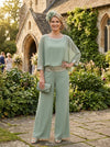 Chiffon Pantsuit Crew Neck Mother of the Bride Pantsuits with Sequin