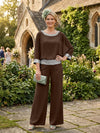 Chiffon Pantsuit Crew Neck Mother of the Bride Pantsuits with Sequin