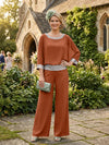 Chiffon Pantsuit Crew Neck Mother of the Bride Pantsuits with Sequin