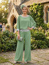 Chiffon Pantsuit Crew Neck Mother of the Bride Pantsuits with Sequin