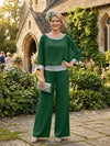 Chiffon Pantsuit Crew Neck Mother of the Bride Pantsuits with Sequin