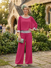 Chiffon Pantsuit Crew Neck Mother of the Bride Pantsuits with Sequin