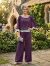 Chiffon Pantsuit Crew Neck Mother of the Bride Pantsuits with Sequin