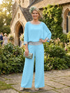 Chiffon Pantsuit Crew Neck Mother of the Bride Pantsuits with Sequin