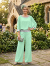 Chiffon Pantsuit Crew Neck Mother of the Bride Pantsuits with Sequin
