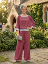 Chiffon Pantsuit Crew Neck Mother of the Bride Pantsuits with Sequin