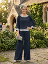 Chiffon Pantsuit Crew Neck Mother of the Bride Pantsuits with Sequin