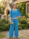 Chiffon Pantsuit Crew Neck Mother of the Bride Pantsuits with Sequin