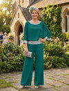 Chiffon Pantsuit Crew Neck Mother of the Bride Pantsuits with Sequin